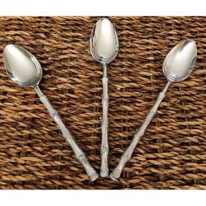 Oxford Hall Jade Bamboo Style Stainless Flatware Japan Teaspoons Set of 3 Silver